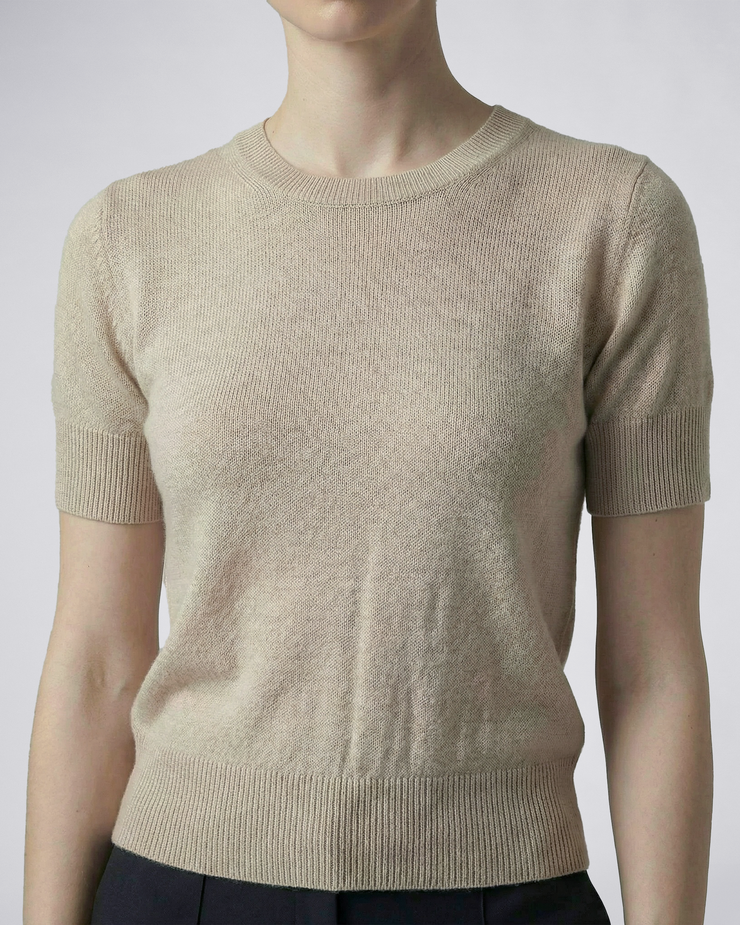 Cashmere Short Sleeved Jumper - Beige