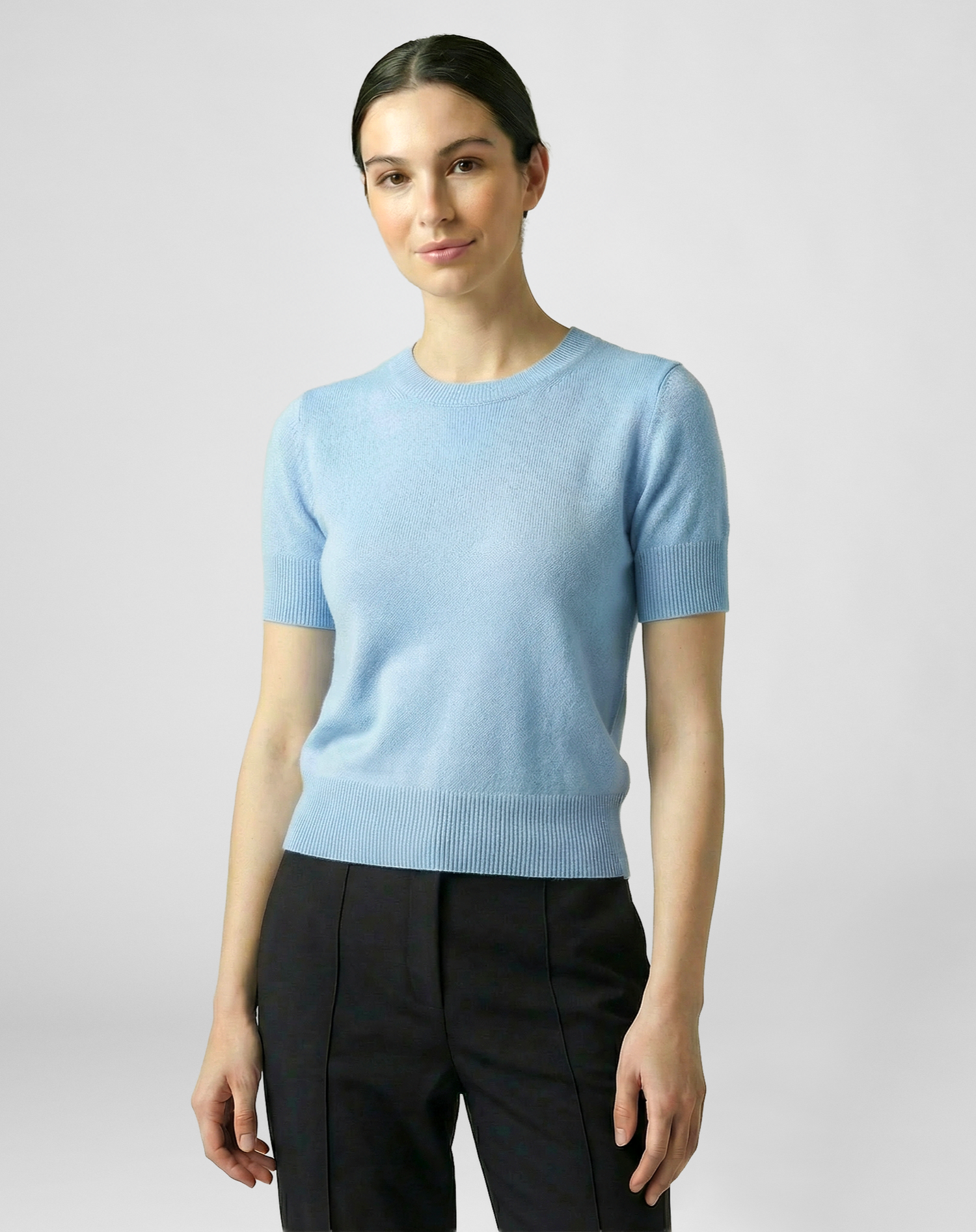 Cashmere Short Sleeved Jumper - Light Blue