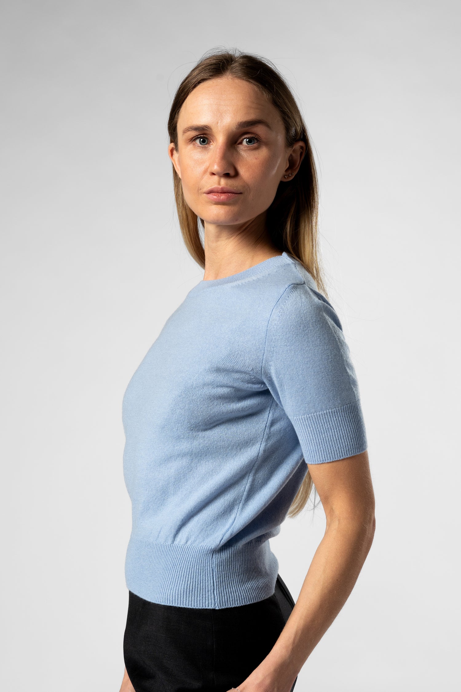 Cashmere Short Sleeved Jumper - Light Blue